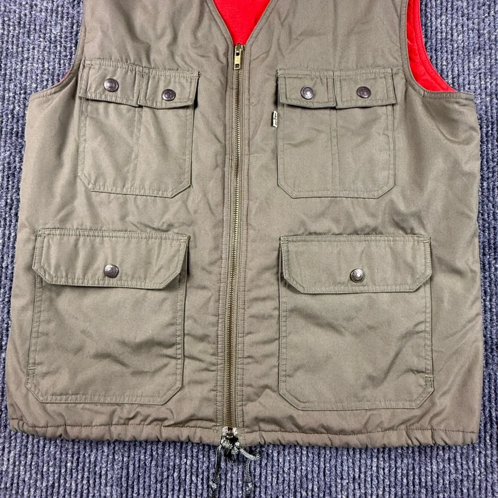 Vintage Levis Mens Size Small‎ Utility Vest Khaki Tan Red Lining Cargo Pockets